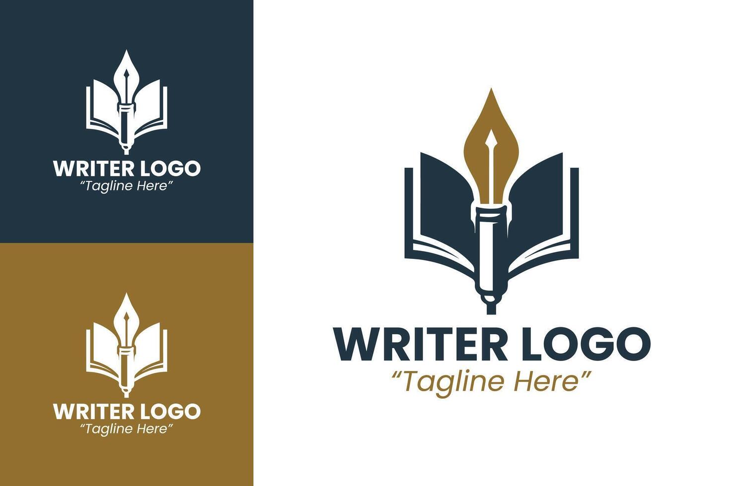Elegant Writer Logo with Quill and Open Book for Creative Branding in Gold and Purple vector