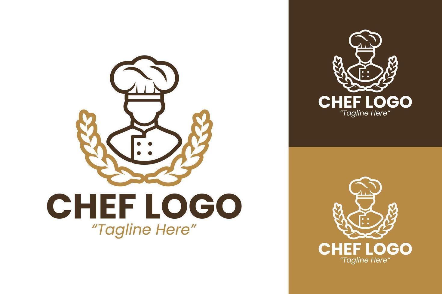 Elegant Chef Logo with Brown and Gold Colors for Culinary and Restaurant Identity vector