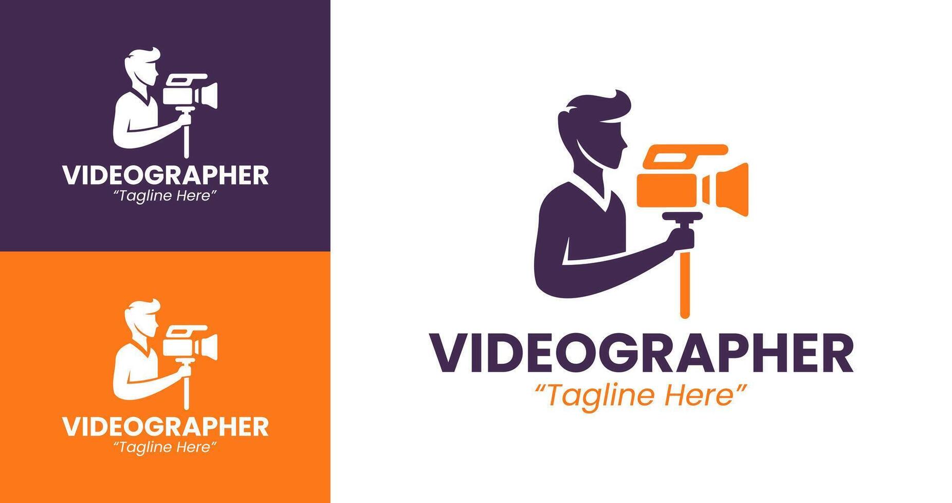 Stylish Videographer Logo with Camera and Film Roll for Business Branding in Purple and Orange vector