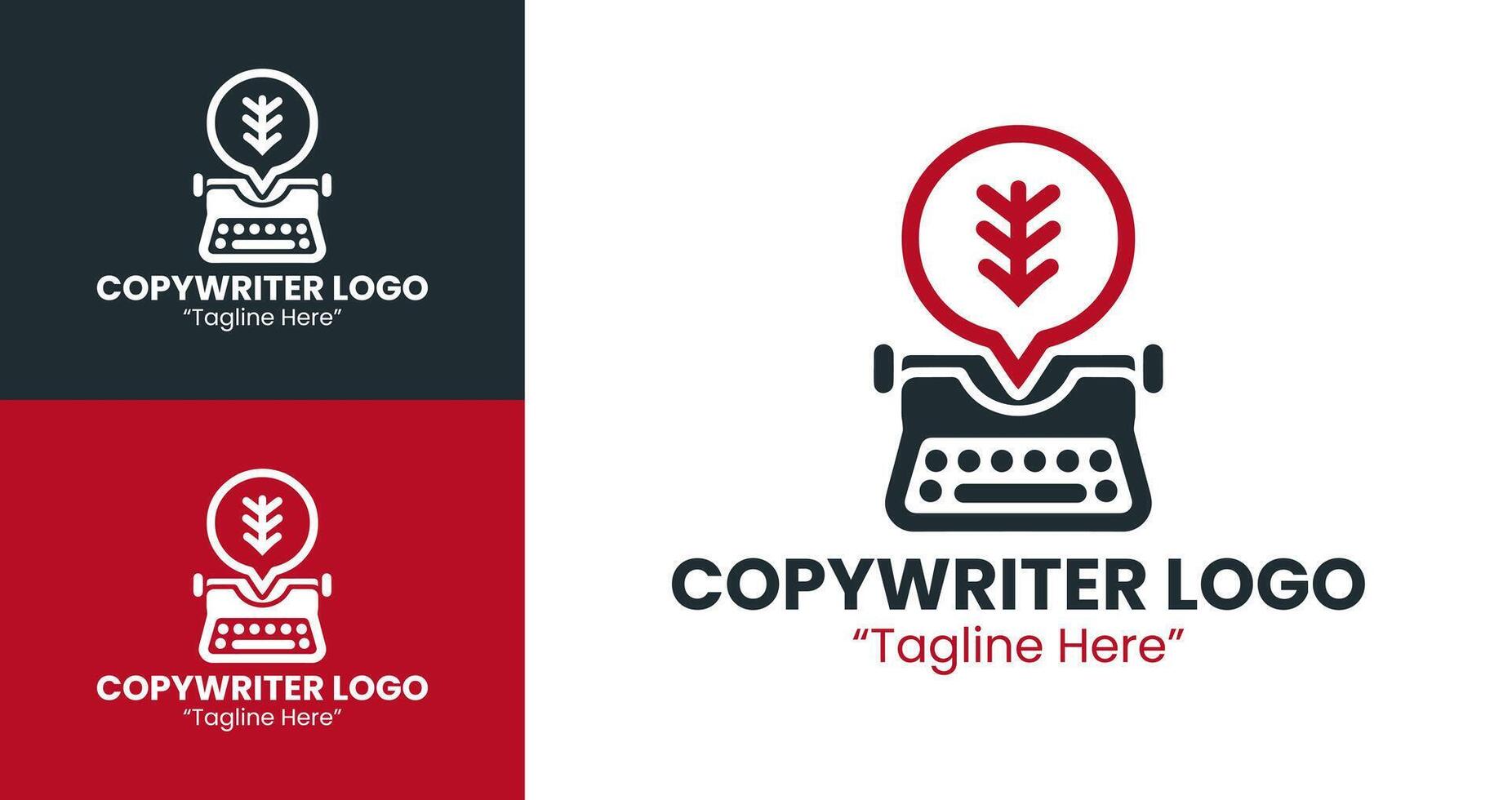 Modern Leaf Inspired Typewriter Logo with Red Bubble for Eco Copywriting and Content Branding vector