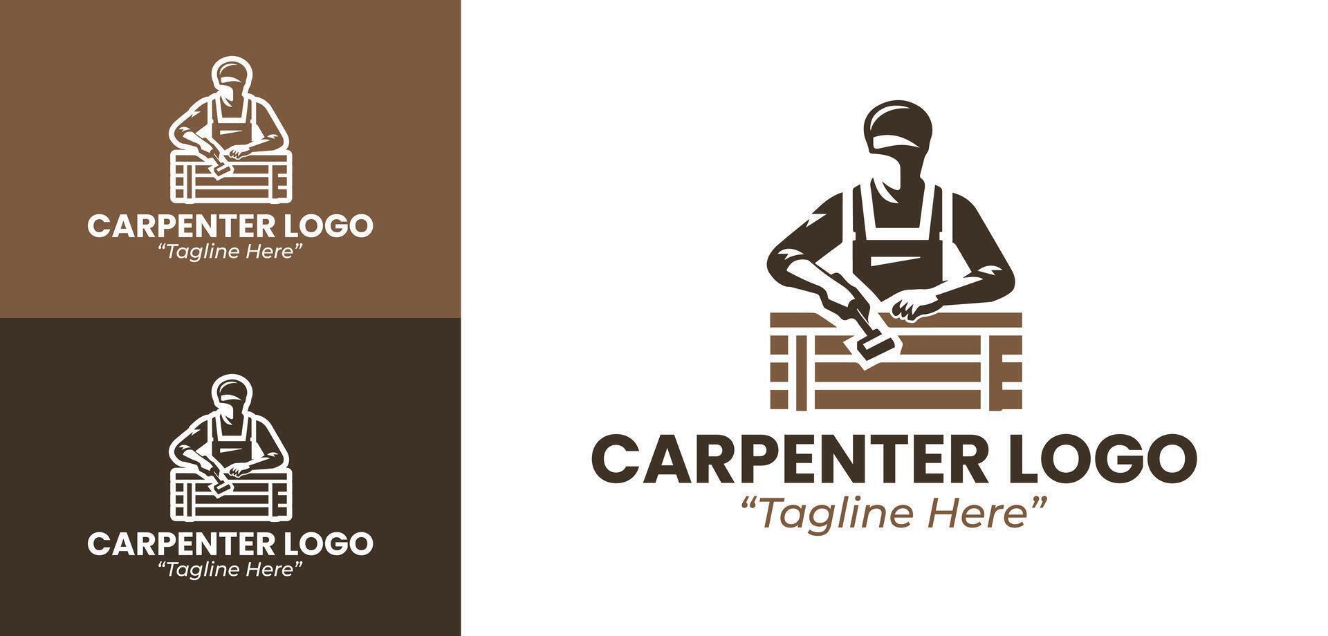 Craftsman Carpenter Logo with Woodworking Tools for Building and Construction Companies vector