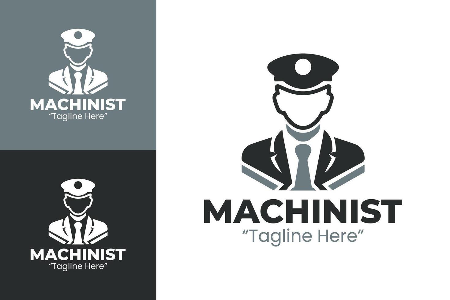 Unique Machinist Logo with Train Driver in Black and Dark Gray Design vector