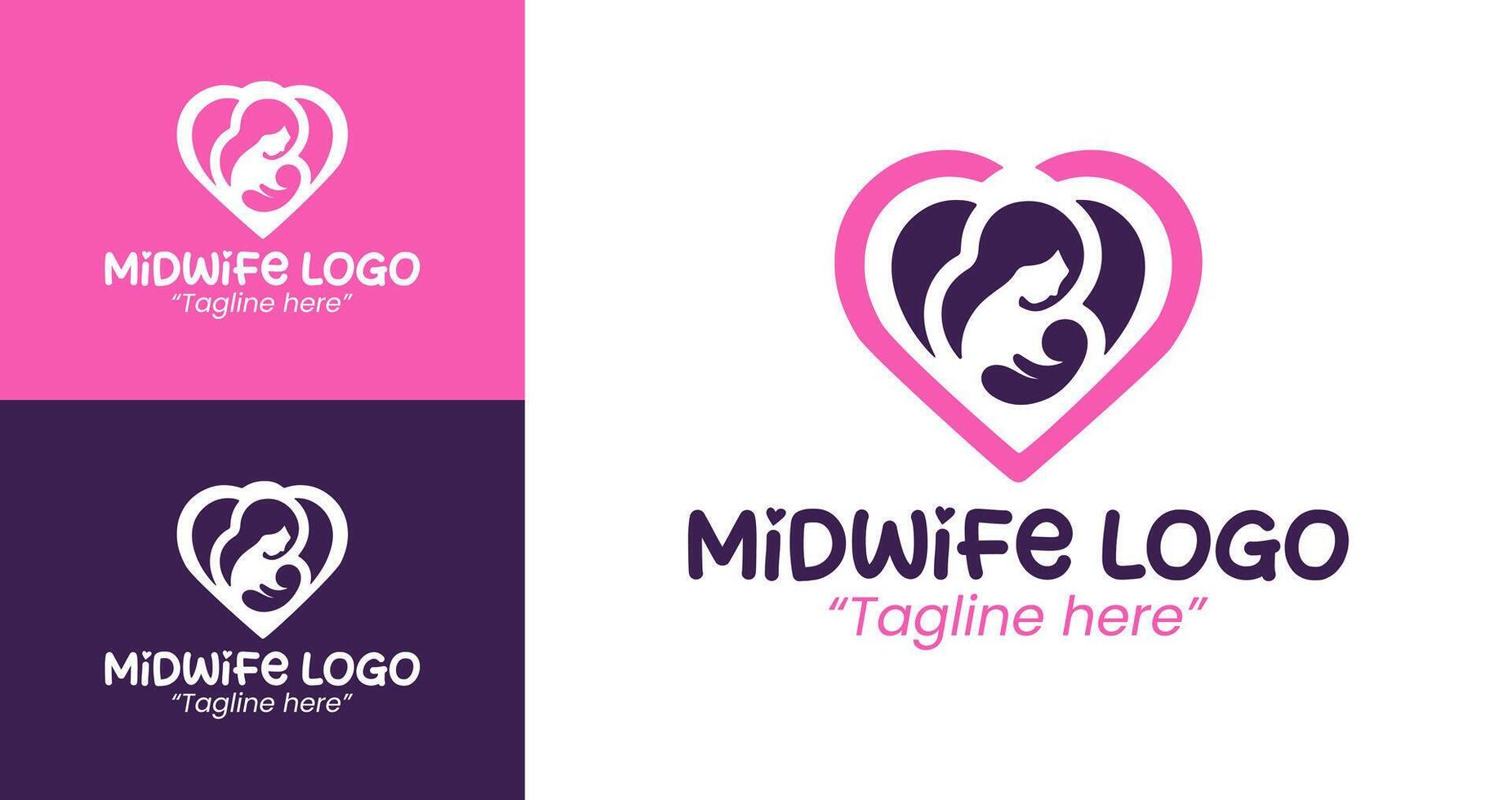 Modern and Elegant Midwife Logo Design for Healthcare Professionals in Pink and White vector