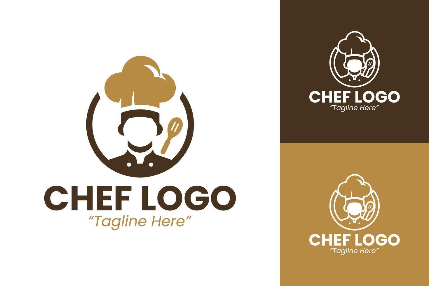 Modern Chef Logo Design in Brown and Gold for Culinary Branding and Food Service vector