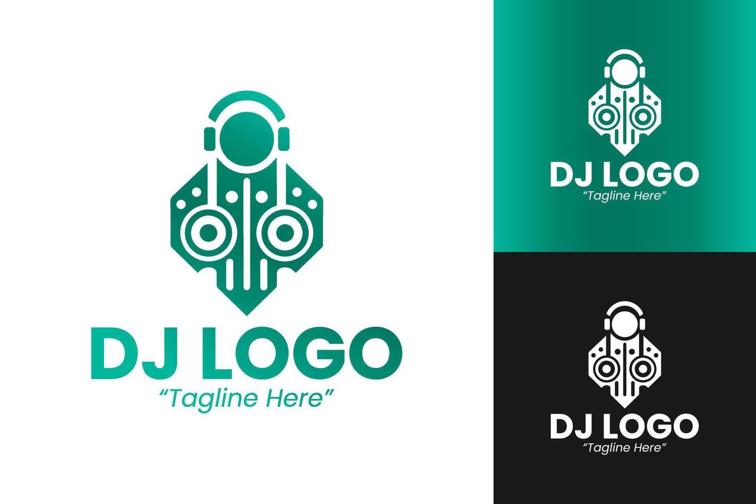 Dynamic DJ Logo with Bold Black and Green Color Palette vector