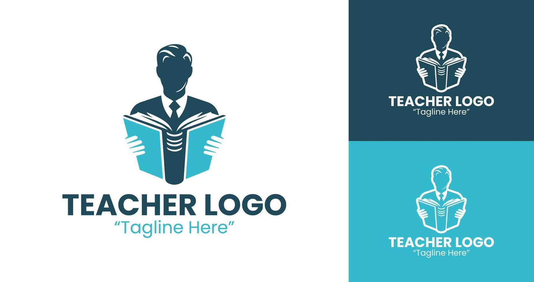 Innovative Teacher Logo with Academic and Book Icon in Teal and Dark Blue vector