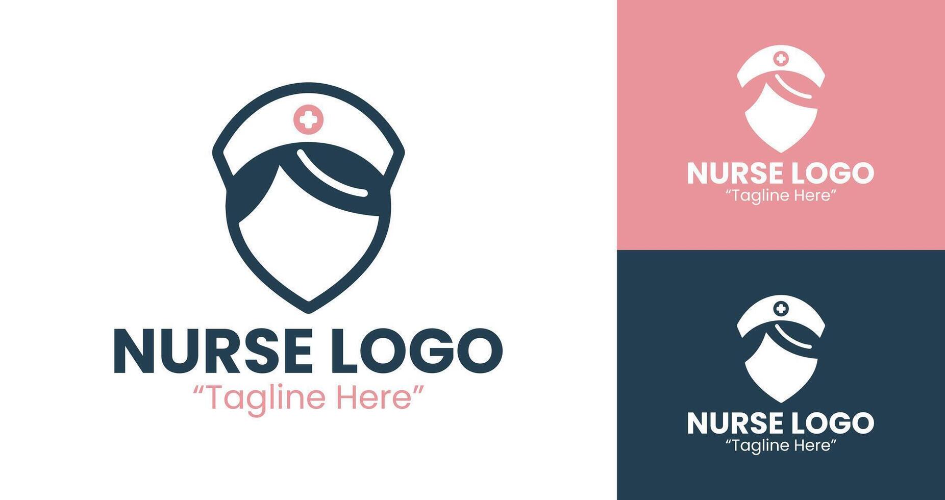 Minimalist Nurse Logo Design with Simple Medical Icon for Healthcare Branding in Dark Blue and Pink vector