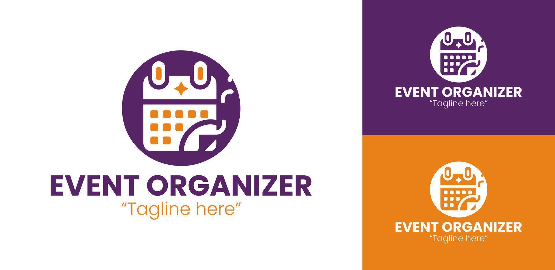 Modern Event Organizer Logo with Calendar and Professional Branding in Purple and Orange vector