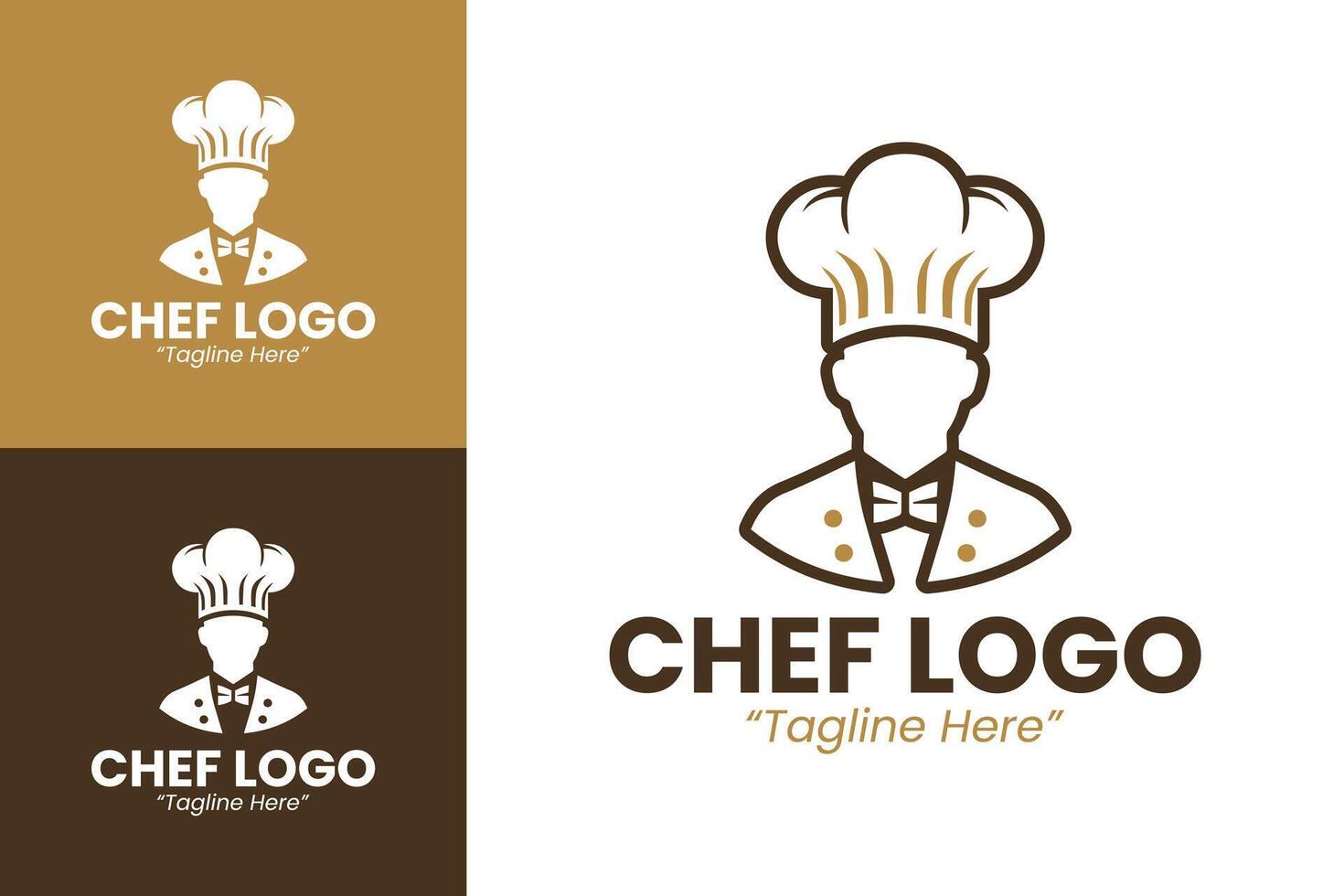 Creative Brown and Gold Chef Logo for Modern Culinary Branding and Restaurant Identity vector