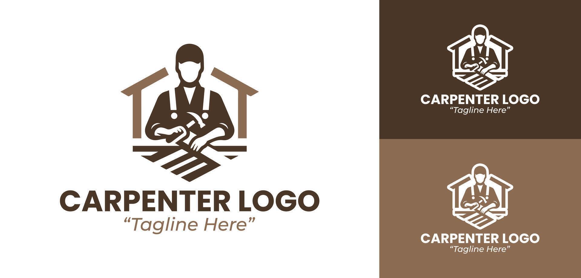 Minimalist Carpenter Logo Featuring Saw and Hammer for Home Repair Services vector