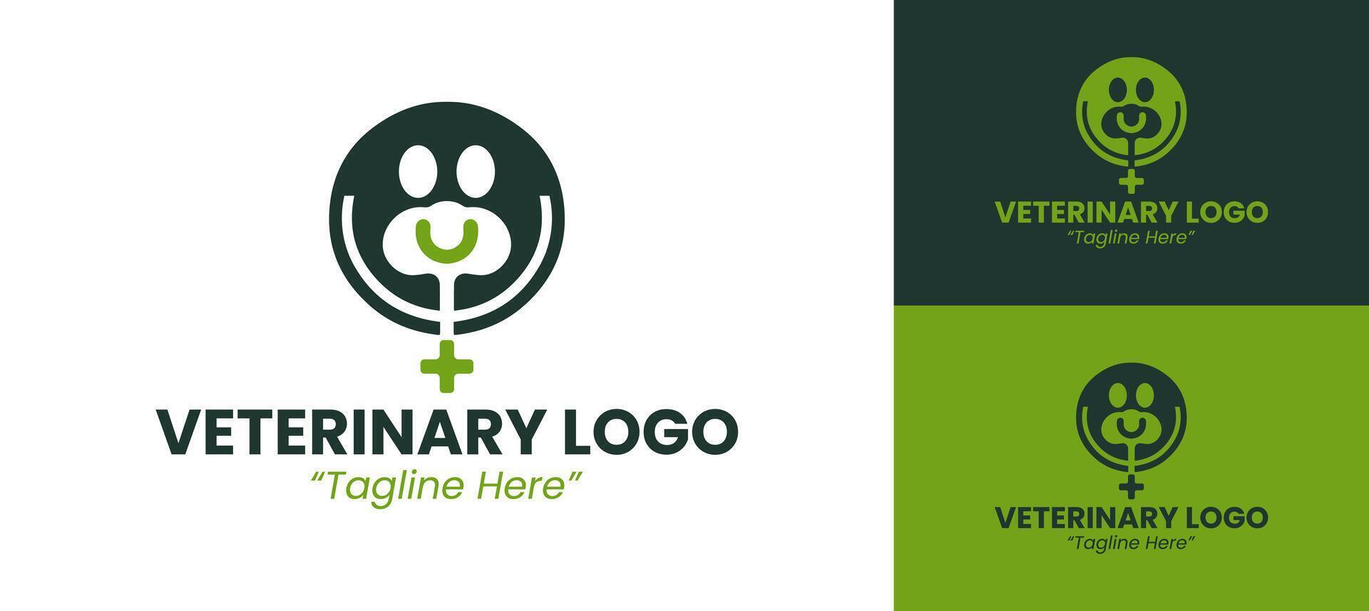 Minimalist Veterinary Logo with Animal and Health Symbol in Green and White vector
