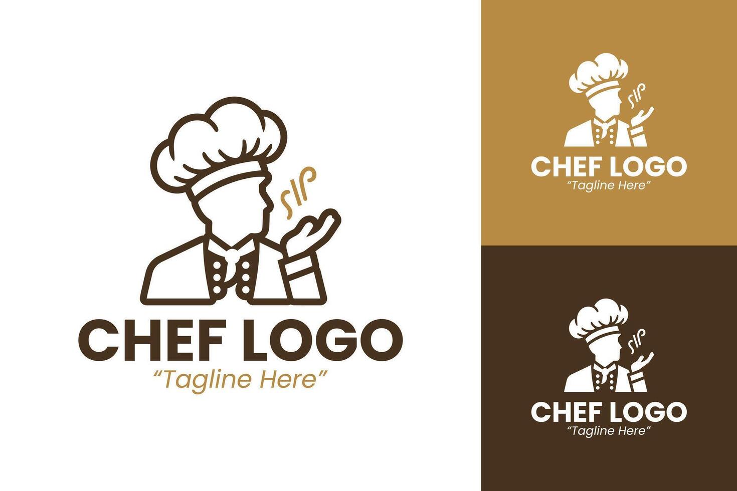 Stylish Chef Logo in Brown and Gold for Restaurant Branding and Food Identity vector
