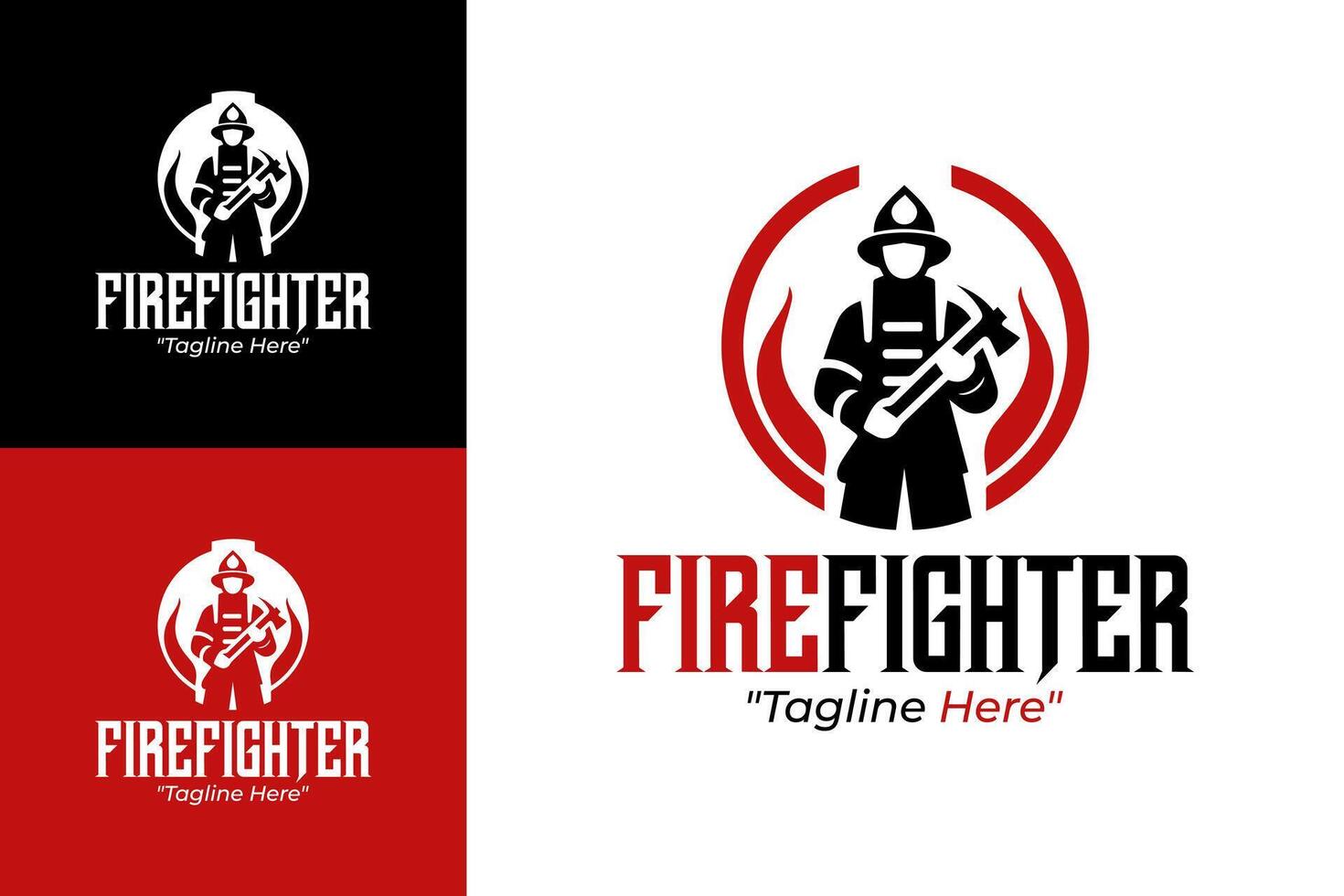 Firefighter Logo with Flame and Tools for Emergency Service Branding vector