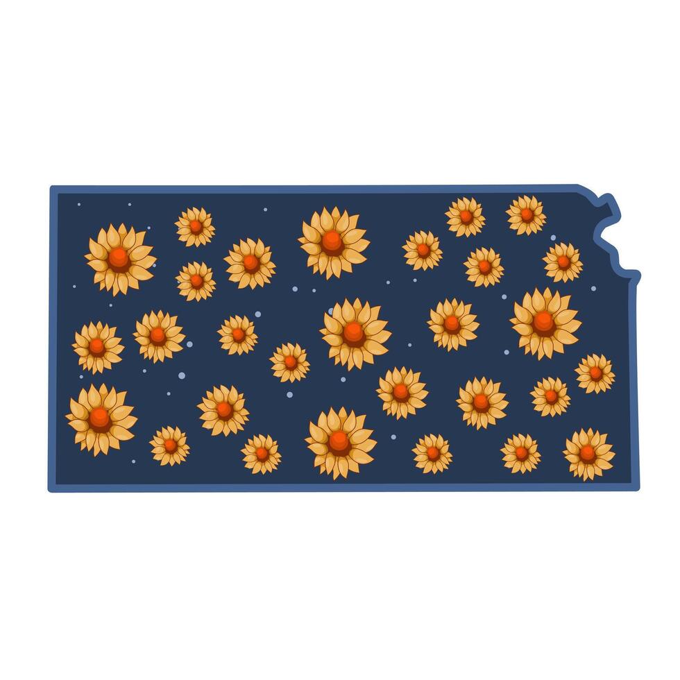 Kansas Map Sun Flower Pattern in Vintage Theme vector