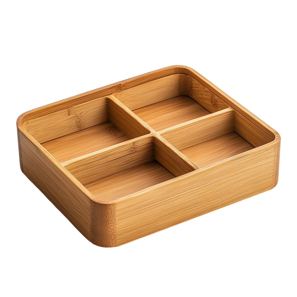 A bamboo tray with four compartments png
