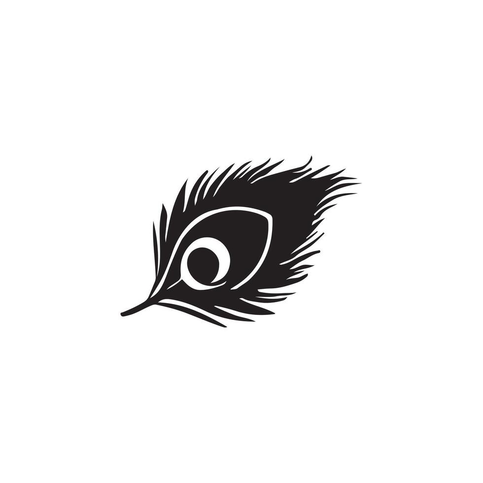 Elegant black silhouette of a single peacock feather with a distinctive eye pattern vector