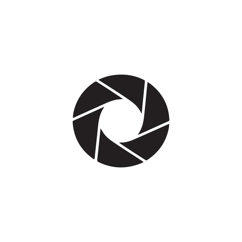 Abstract black camera aperture blades forming a circular pattern on a white background. Representing Photography Symbol vector