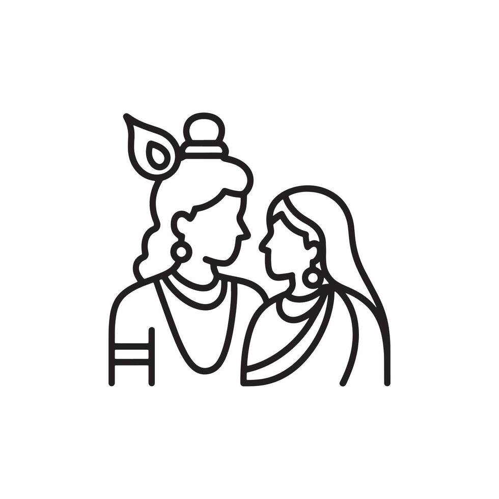Line art illustration showcasing a spiritual couple, Radha and Krishna, symbolizing love, unity, and tradition. Perfect for cultural and spiritual themes. vector