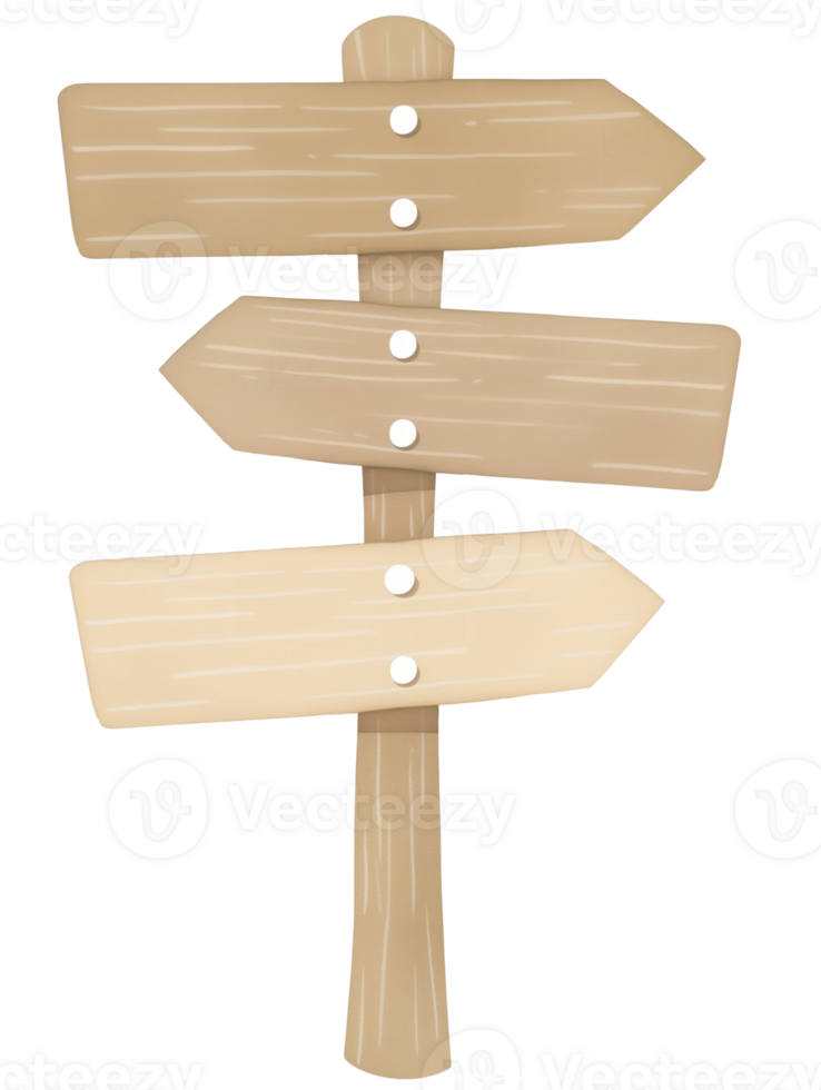 Wooden signpost with blank arrows pointing in different directions in a rustic style png