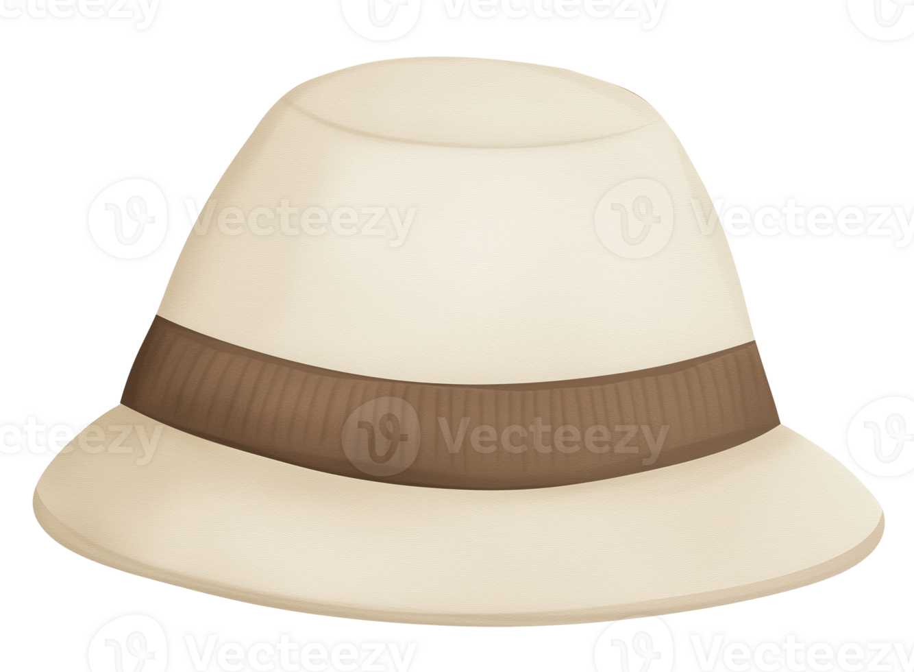 Classic beige fedora hat with a brown band suitable for summer outings and outdoor adventures png