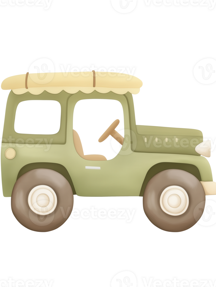 Green safari car with a light yellow canopy illustration png