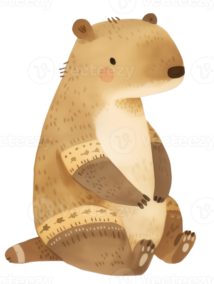 Cute cartoon bear sitting calmly and looking forward with soft colors and friendly expression png