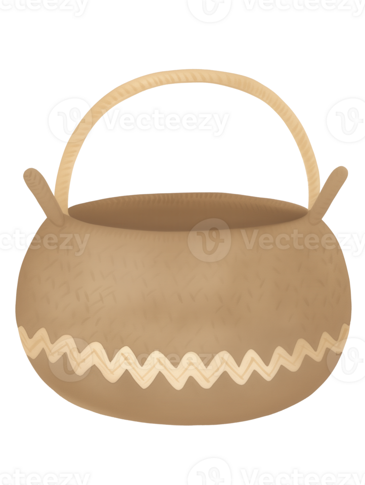 Traditional handmade pottery bowl on display with intricate designs and natural color png