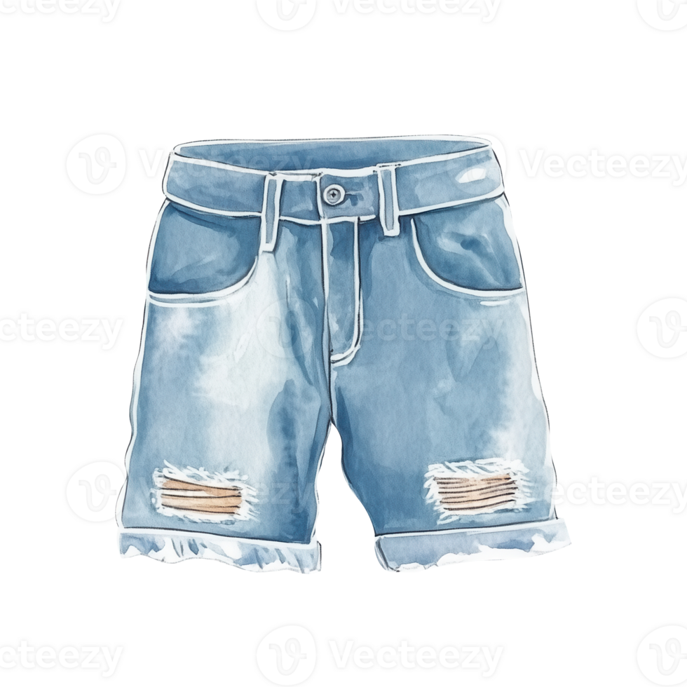 Denim shorts with distressed design and frayed edges suitable for summer fashion trends png
