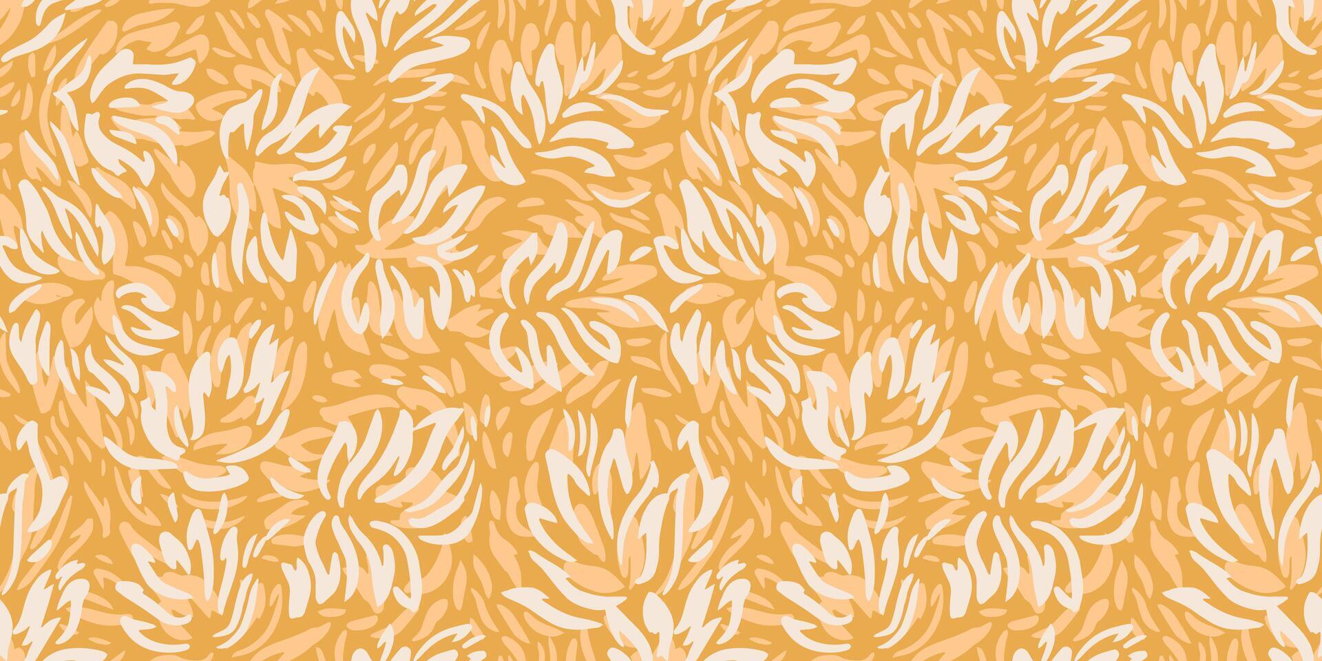 Seamless pattern featuring dynamic abstract floral shapes in yellow, mustard tones. Perfect for print design textiles, wrapping paper, wallpapers, and contemporary decorative projects vector