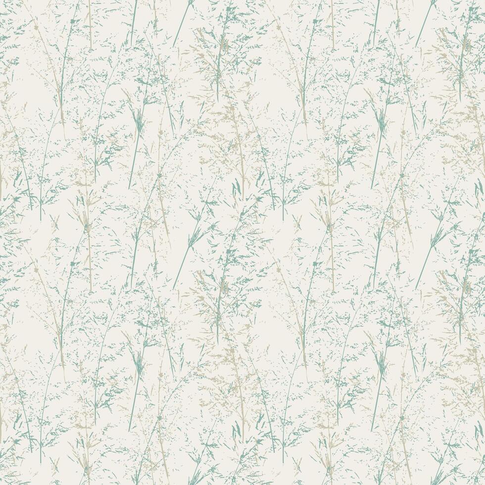 Elegant seamless pattern with delicate sketch style grass and wild floral stems in soft green, mint tones. Nature ornament for fabric, stationery, wallpaper, packaging, eco friendly design vector