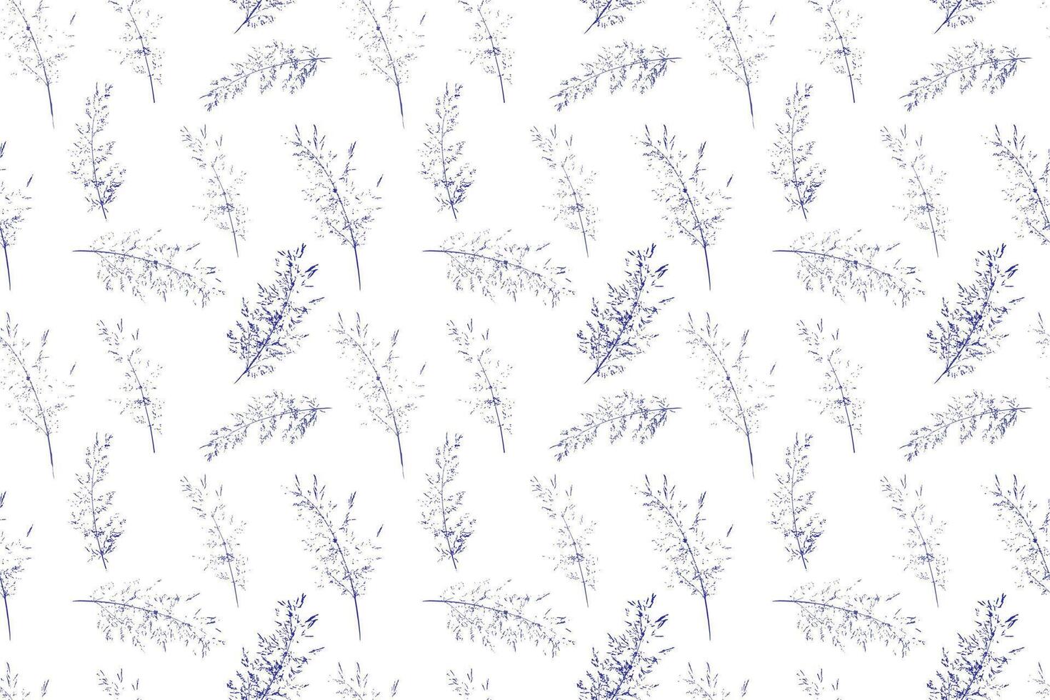 Elegant seamless pattern with hand drawn wild grass stems in navy and blue on a white background. A delicate, minimal botanical design perfect for fabrics, wallpapers, packaging, branding vector