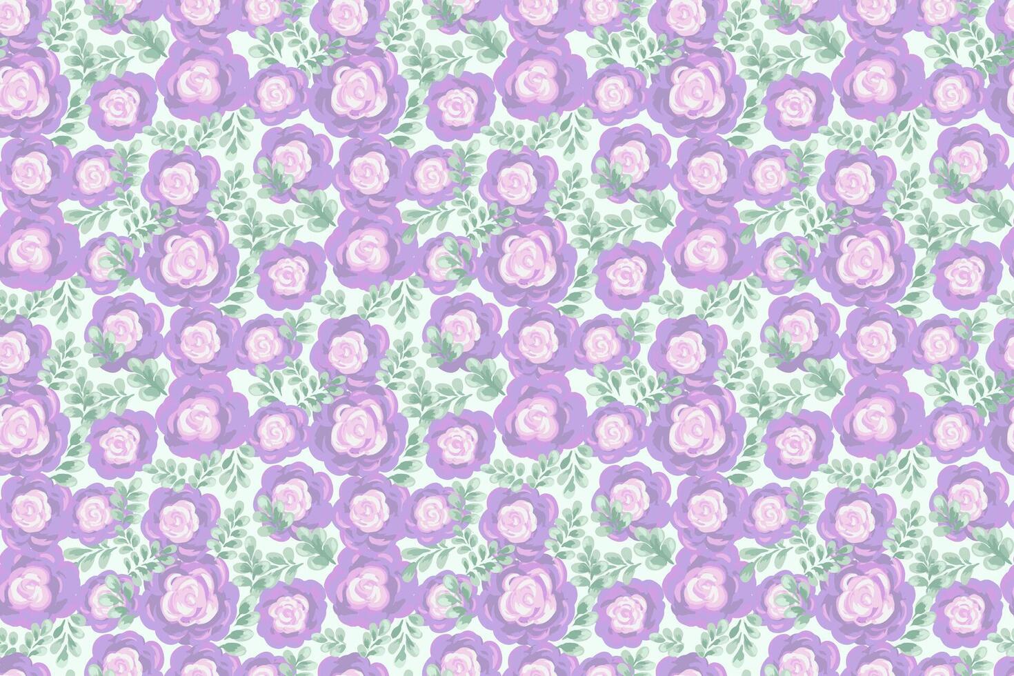 Pastel seamless floral pattern with hand painted purple, violet roses and leaves on a light background. artistic brushstroke style, ideal for fabric, wallpaper, wrapping paper, decor vector