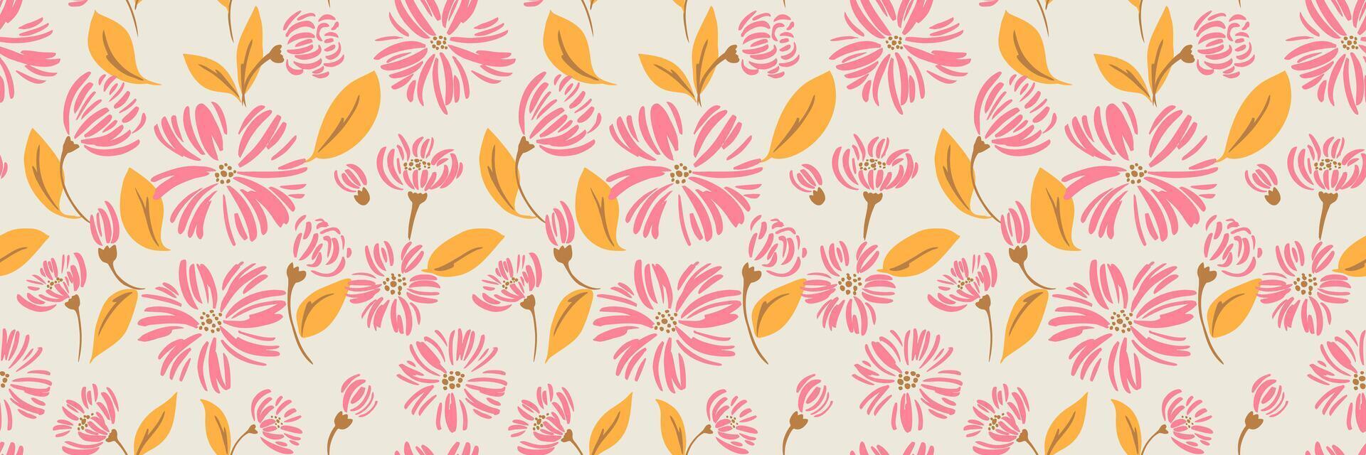 Seamless florals pattern. Summer plain flowers background. hand drawn sketch organic shapes flowers repeated ornament vector