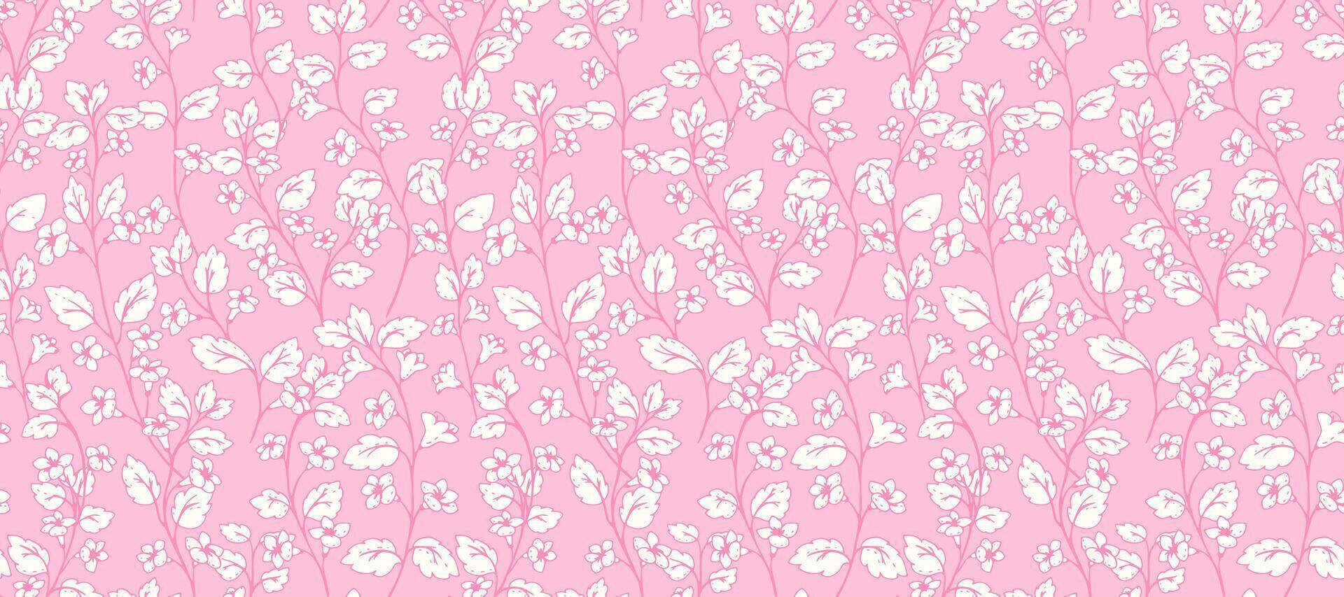 Seamless pattern with hand drawn floral branches on a pastel pink background. Delicate vintage look perfect for ornament, fabrics, packaging, stationery, designs print vector