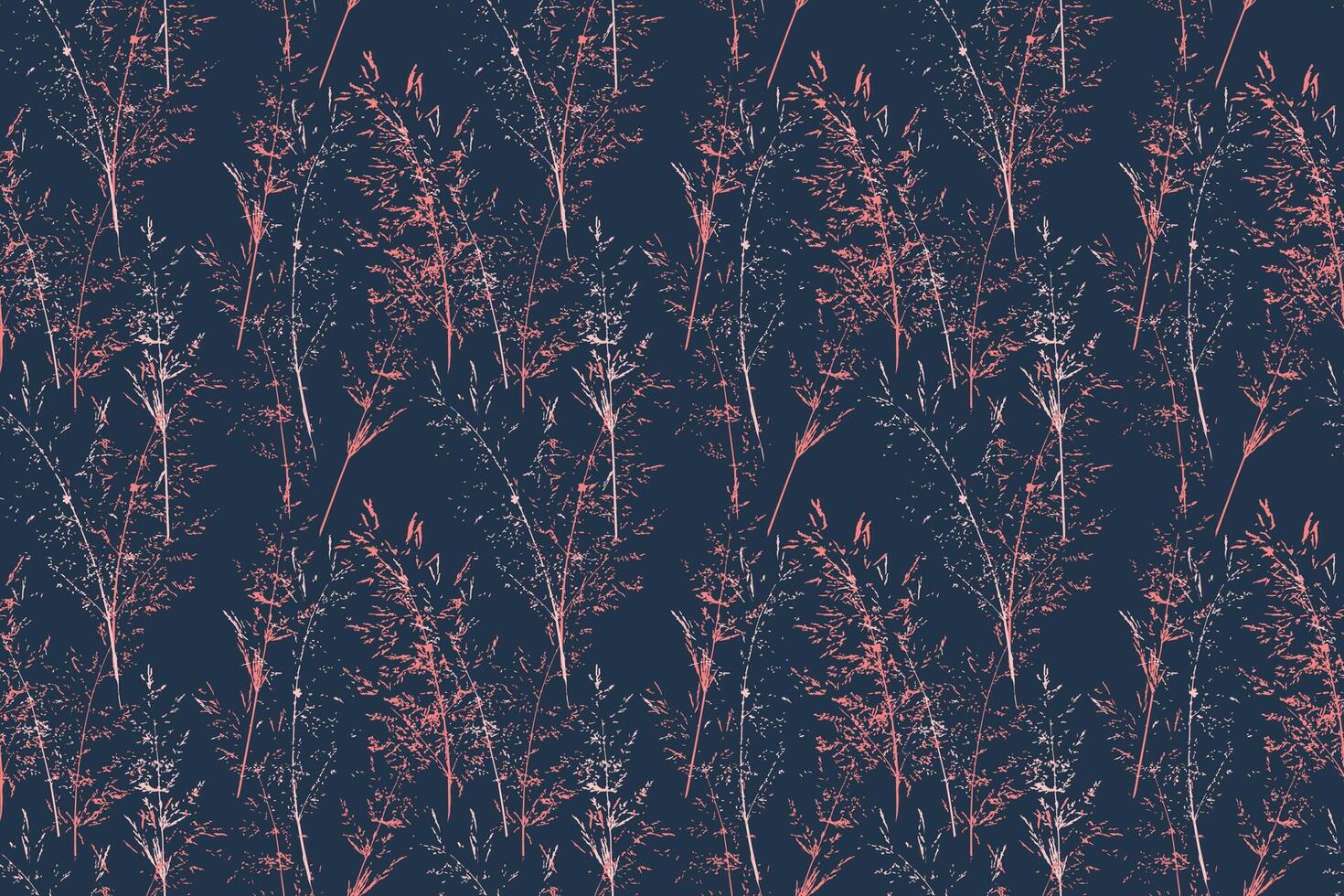 Elegant seamless pattern with delicate pink botanical stems on a deep navy background. Nature ornament for textile prints, wallpapers, packaging, and feminine design themes vector