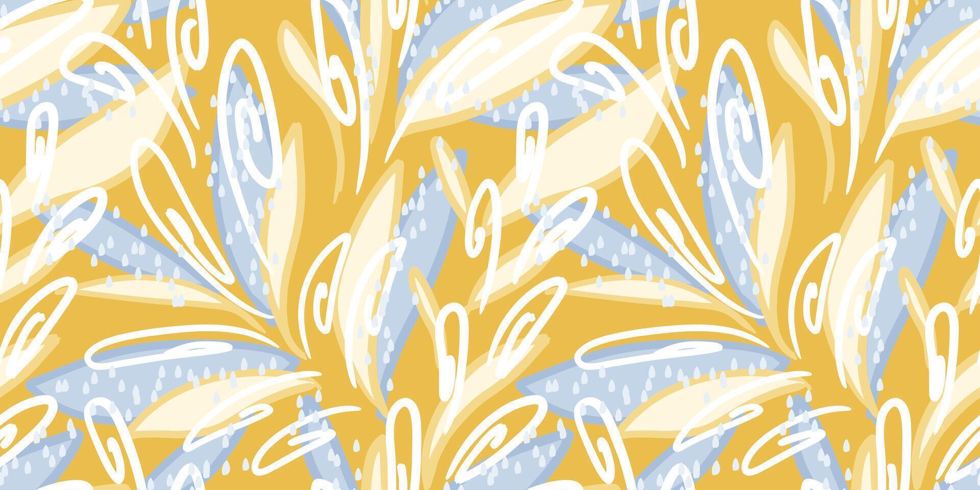 Contemporary seamless pattern with abstract swirling shapes on yellow background. Unique organic shapes, flowing lines, and dynamic composition print. Perfect design for fabric, wrapping paper vector