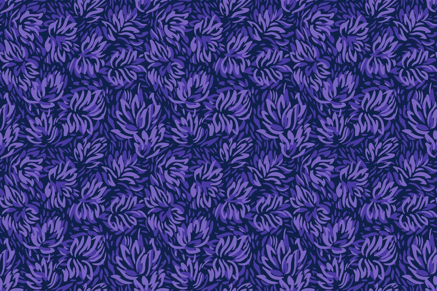 Seamless floral pattern with abstract hand drawn petals in shades of violet, purple on a deep background. The expressive brushstroke texture adds a modern and artistic touch vector