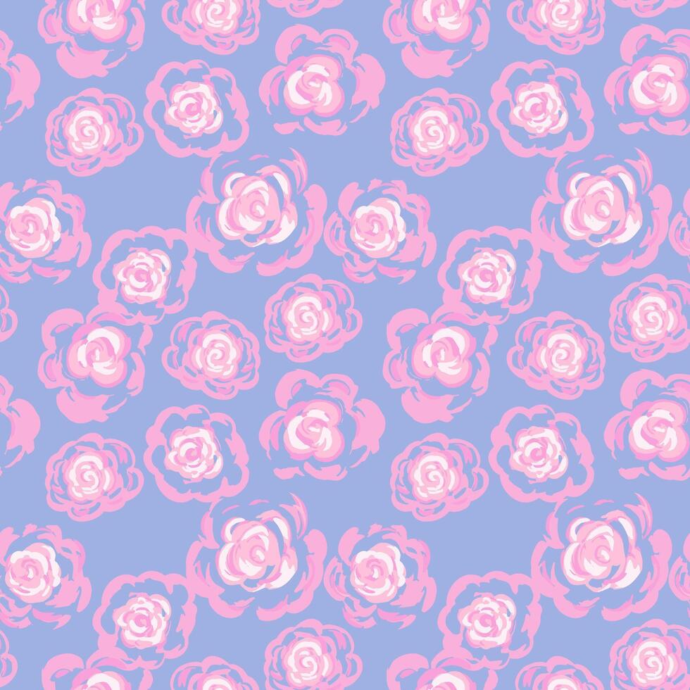 Seamless floral pattern with hand-drawn pink abstract roses on a pastel blue background. Bold and romantic design perfect for fabric, wallpaper, packaging, and surface prints vector