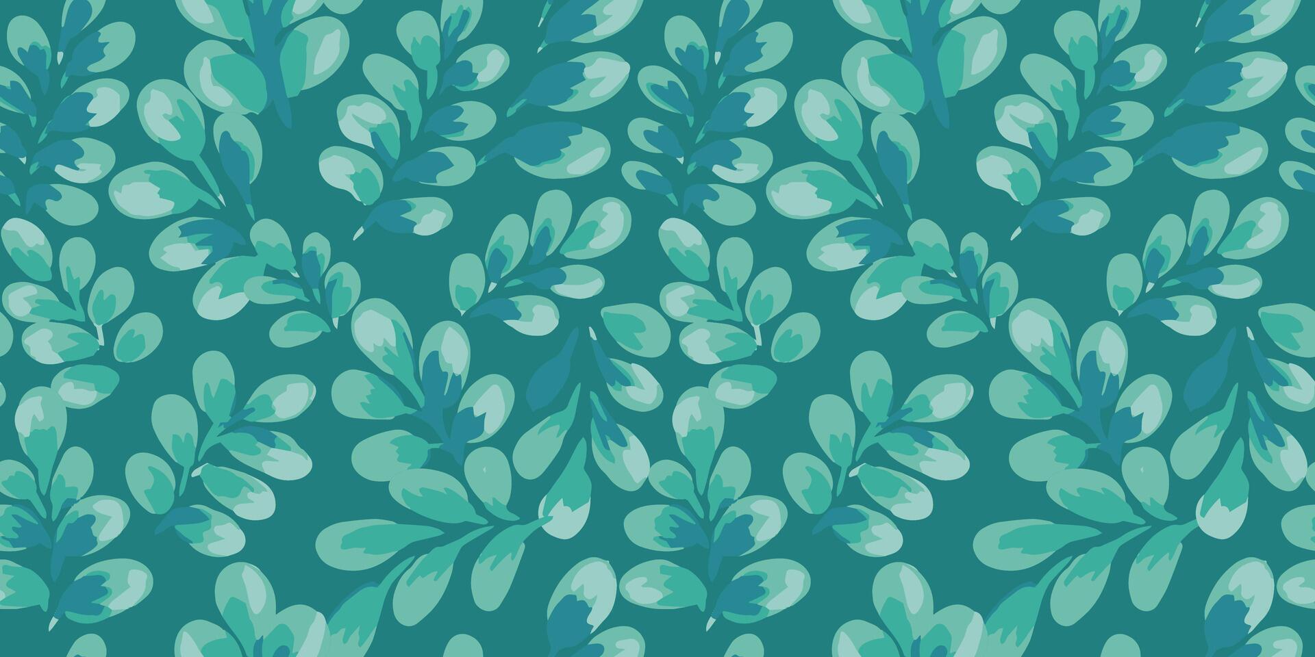 Seamless pattern with artistic teal leaves on a turquoise background. Perfect for textile prints, eco packaging, wallpaper, branding, and nature ornament surface design vector