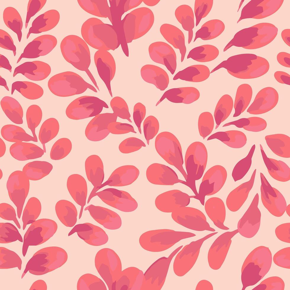 Seamless pattern with artistic orange leaves on a light beige background. Design for textile, packaging, wallpapers, prints, natural themed branding vector
