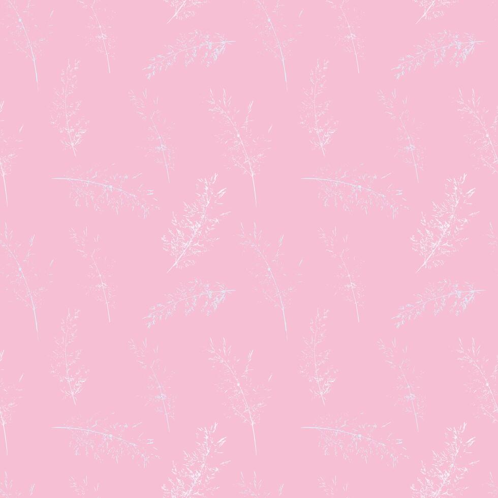 Seamless pattern with delicate hand drawn grass stems on a pastel pink background. Elegant and minimal, ideal for textiles, wallpapers, packaging, stationery vector