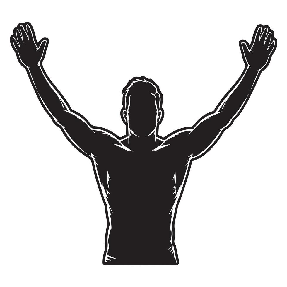Triumphant Man Silhouette Icon Isolated vector