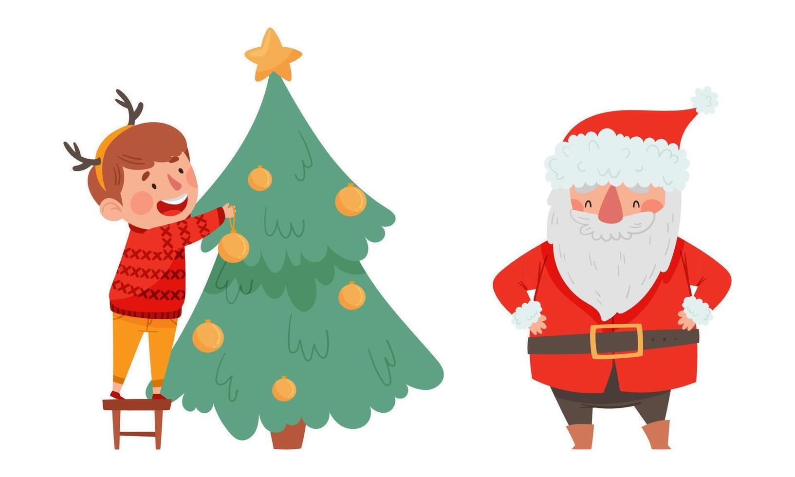 Child decorating Christmas tree with Santa vector