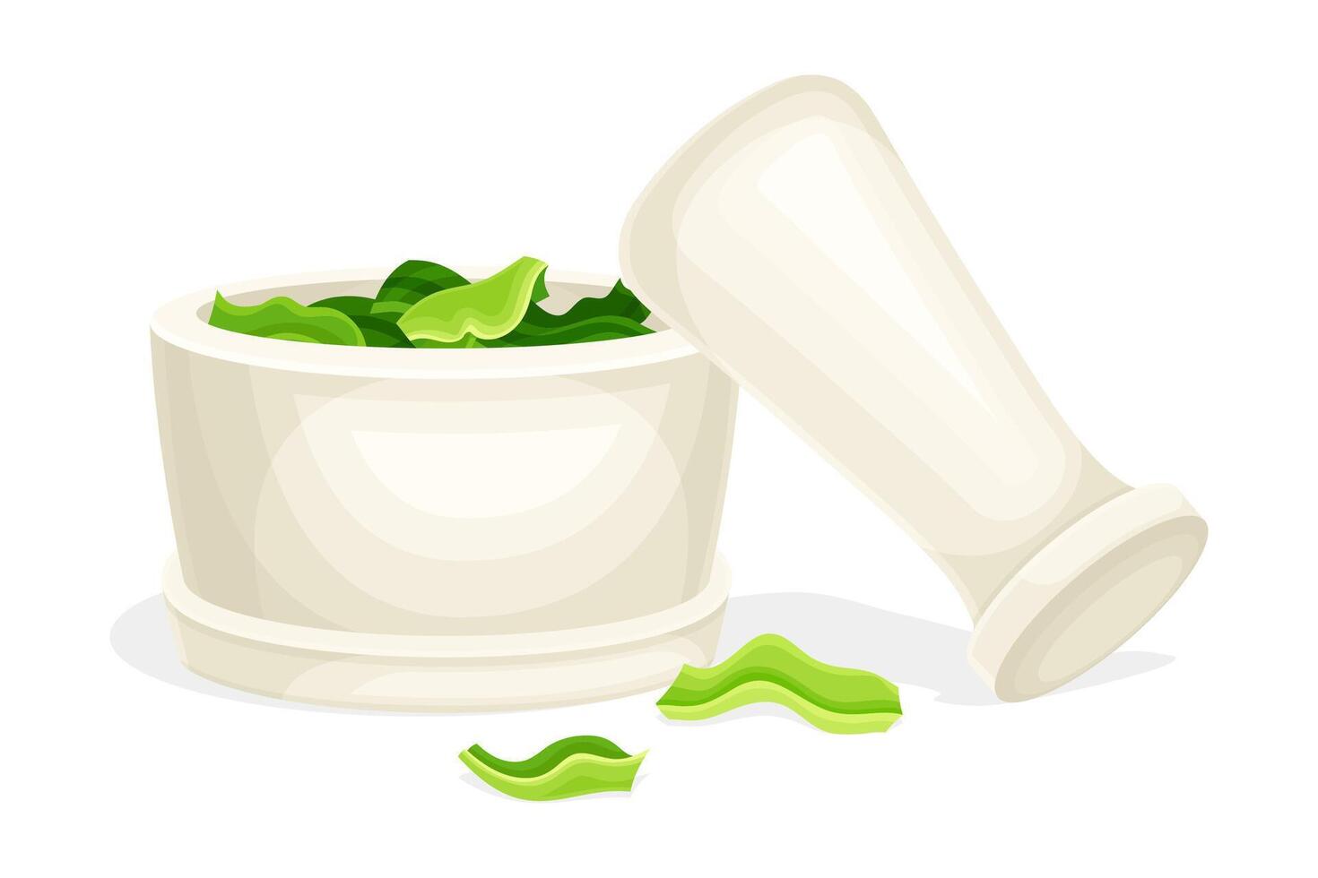 Mortar and pestle with herbs vector