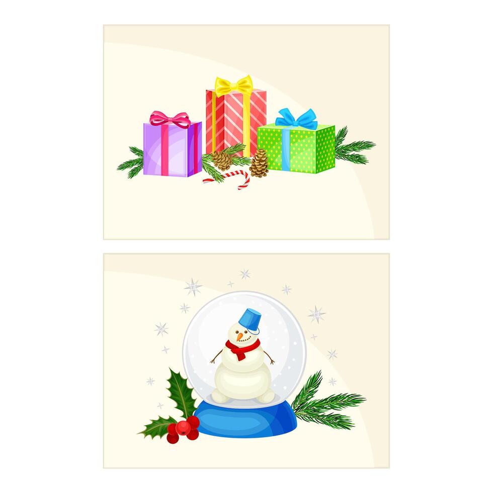 Merry Christmas and Happy New Year Holidays card templates set illustration vector