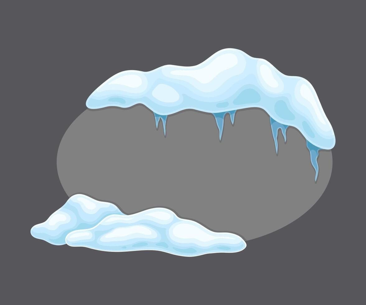 Blank frozen oval shape banner with snow and icicles, cold season holiday frame cartoon illustration vector