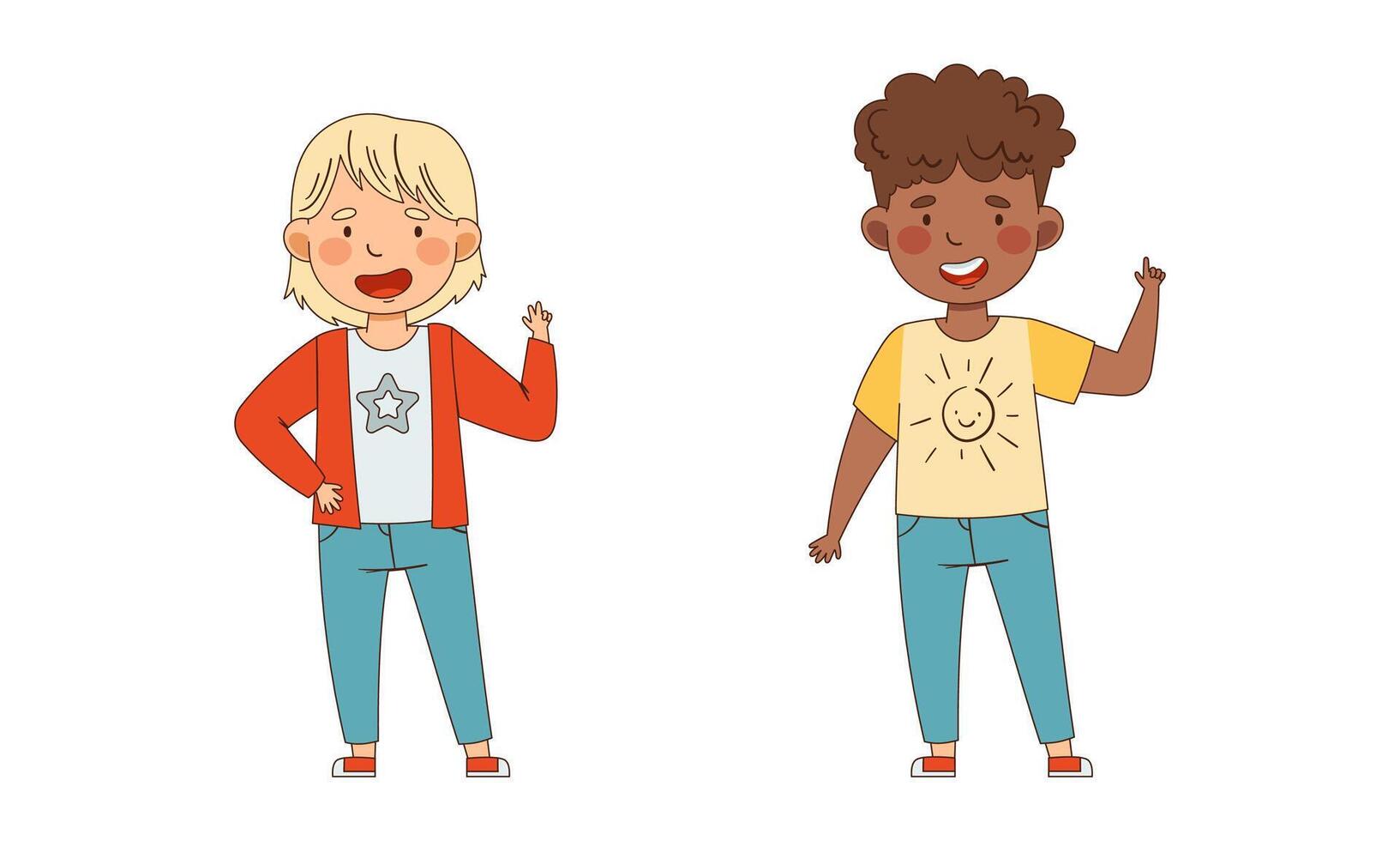 Emoji Girl and Boy Showing Hand Gesture Set vector