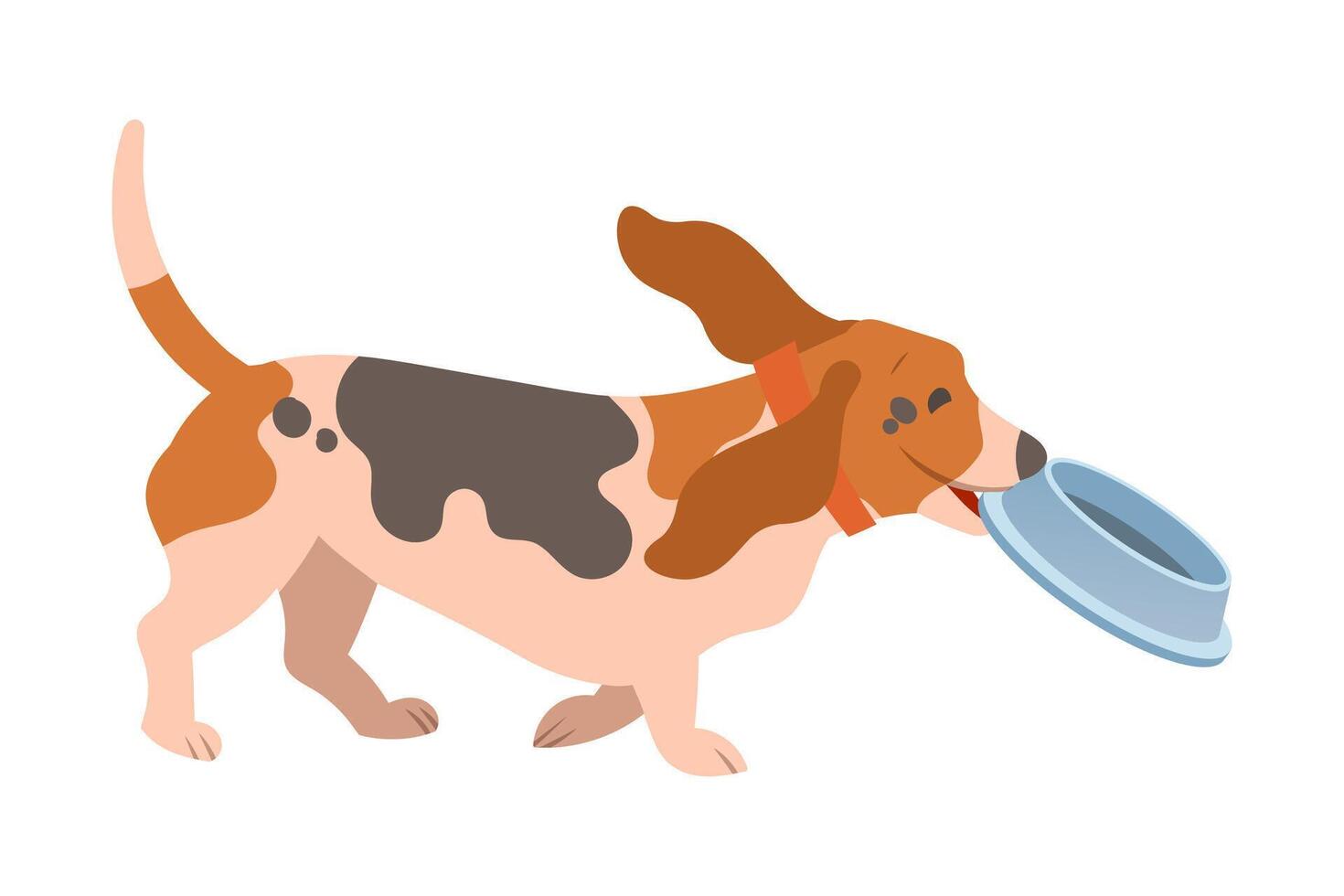 Cute dog carrying its feeder. Cute pet animal moving to new place cartoon illustration vector