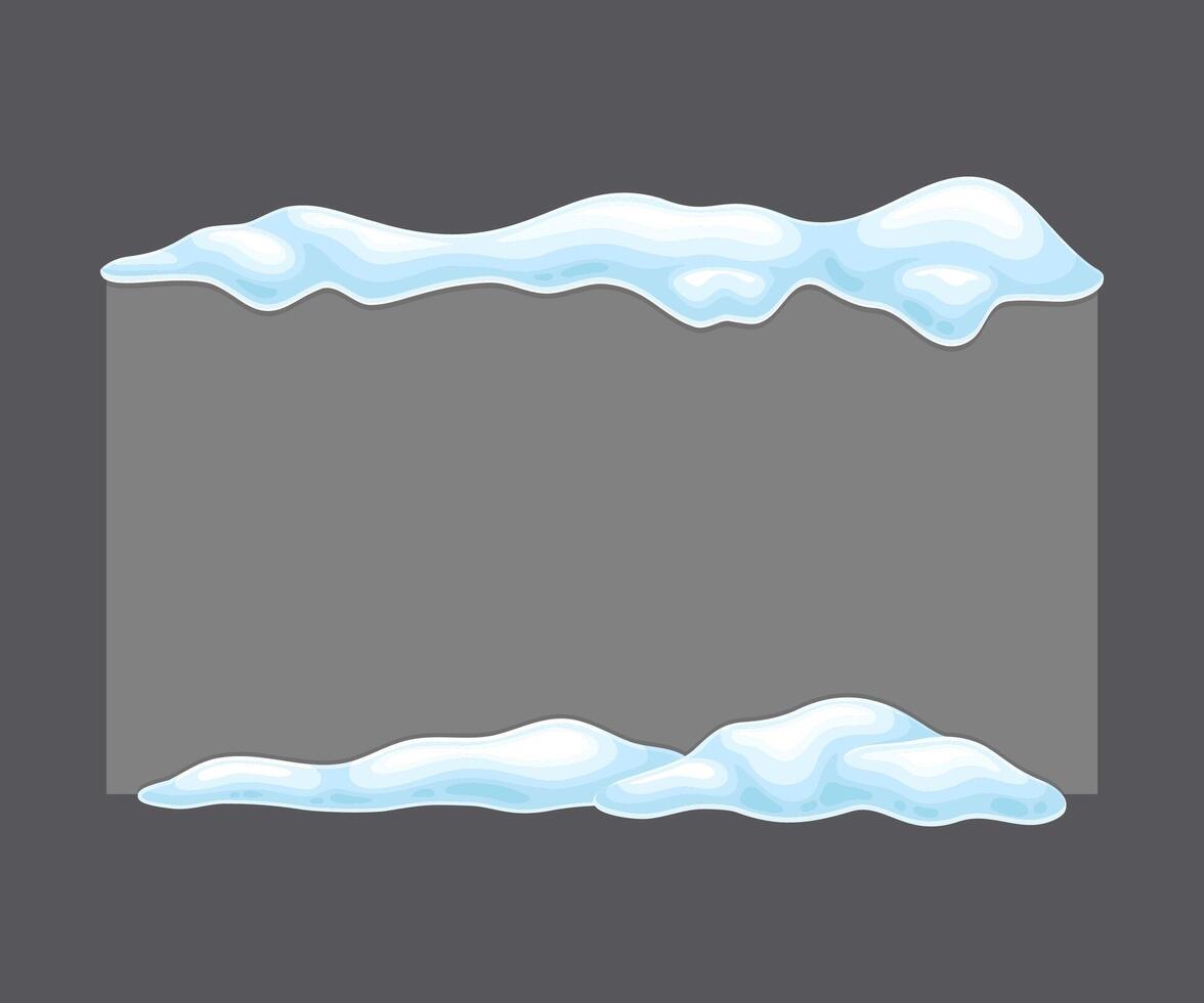 Blank frozen banner with snow, geometric rectangular shape, cold season holiday frame cartoon illustration vector