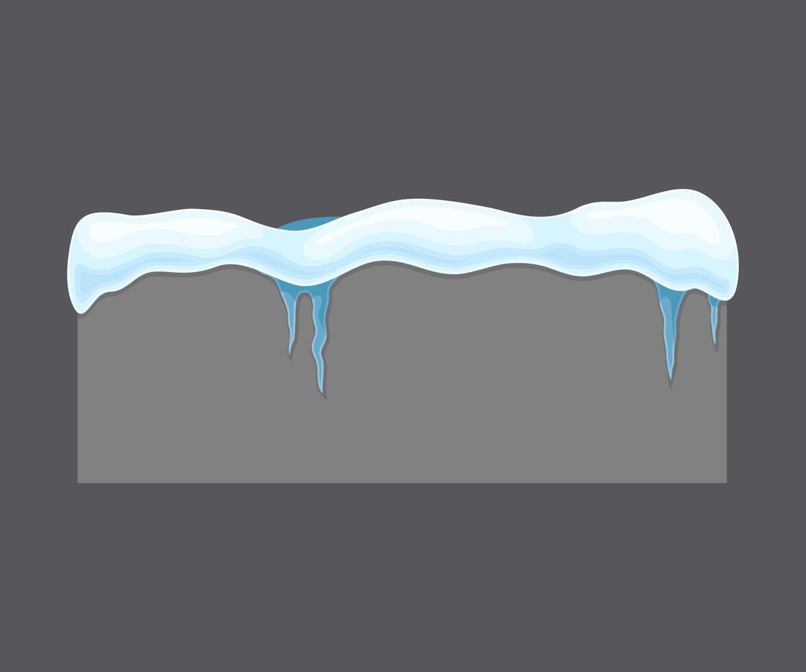 Blank frozen rectangular shape banner with snow and icicles, cold season holiday frame cartoon illustration vector